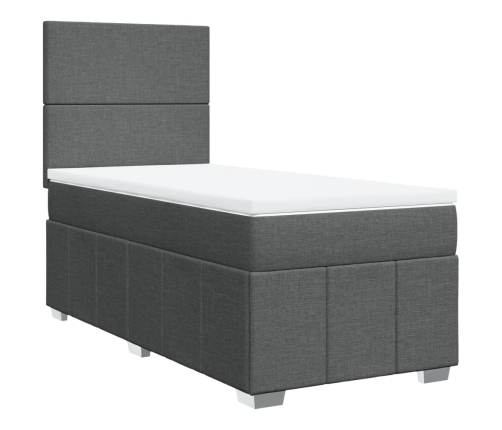 Cama box spring con colchón tela gris oscuro 80x200 cm