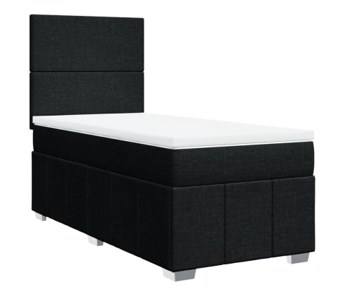 Cama box spring con colchón tela negro 80x200 cm