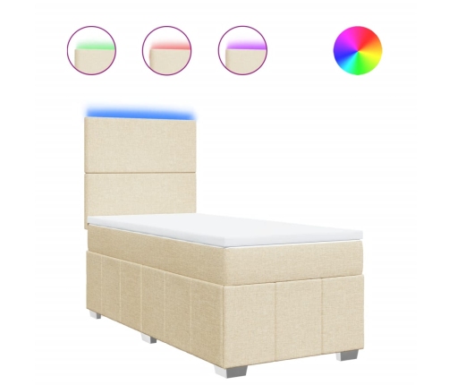 Cama box spring con colchón tela color crema 80x200 cm