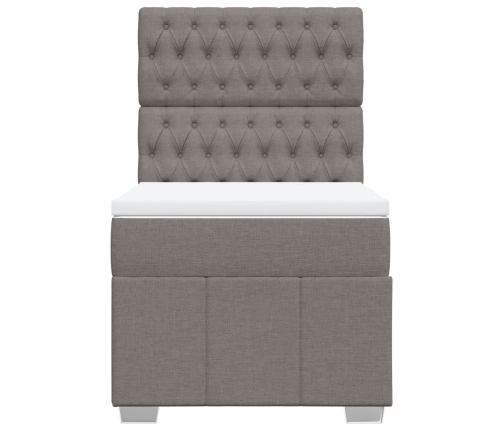 Cama box spring con colchón tela gris taupe 80x200 cm