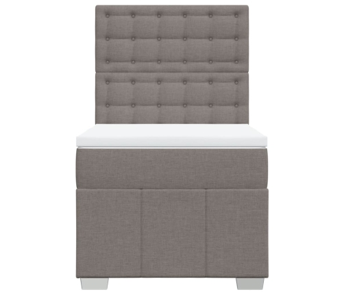 Cama box spring con colchón tela gris taupe 80x200 cm