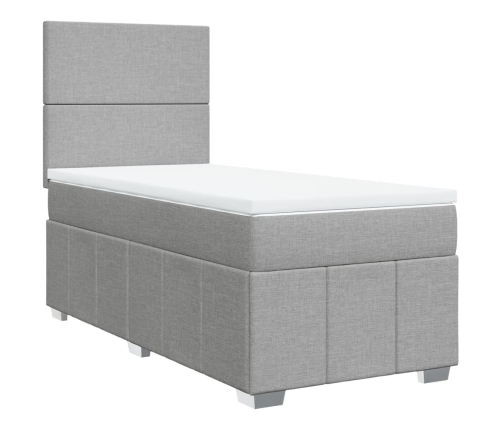 Cama box spring con colchón tela gris claro 90x190 cm