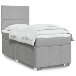 Cama box spring con colchón tela gris claro 90x190 cm