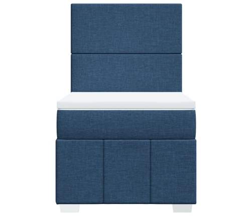 Cama box spring con colchón tela azul 90x190 cm