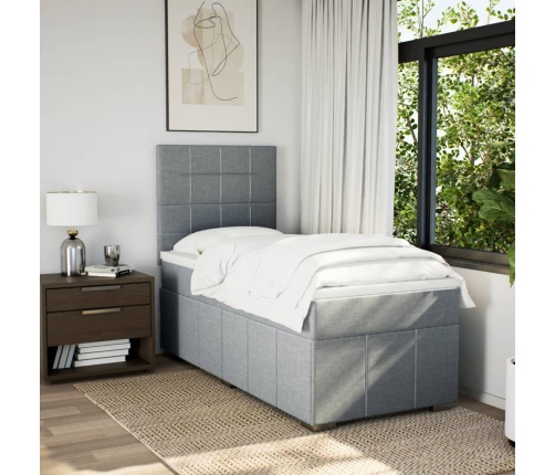 Cama box spring con colchón tela gris claro 90x190 cm