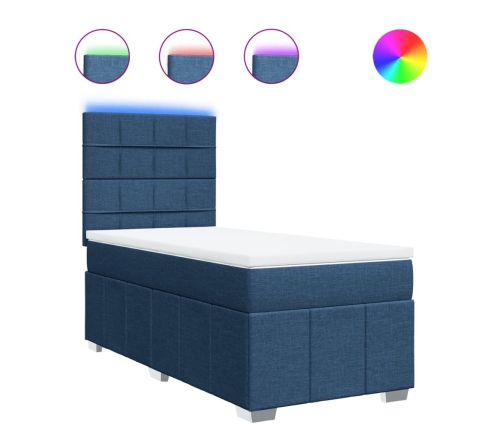 Cama box spring con colchón tela azul 90x190 cm