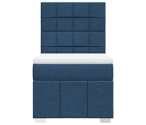 Cama box spring con colchón tela azul 90x190 cm