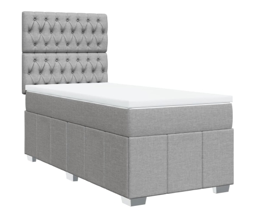 Cama box spring con colchón tela gris claro 90x190 cm