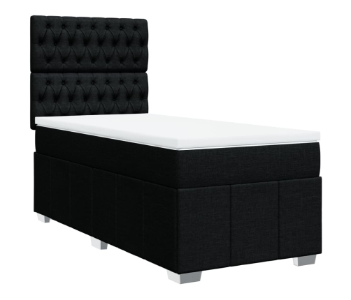 Cama box spring con colchón tela negro 90x190 cm