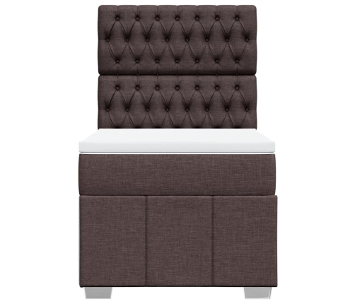 Cama box spring con colchón tela marrón oscuro 90x190 cm