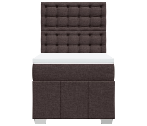 Cama box spring con colchón tela marrón oscuro 90x190 cm