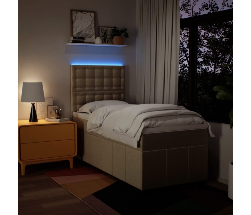 Cama box spring con colchón tela color crema 90x190 cm