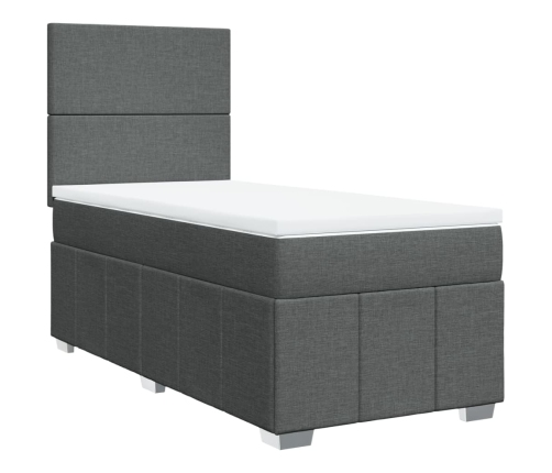 Cama box spring con colchón tela gris oscuro 90x200 cm