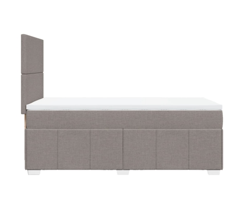 Cama box spring con colchón tela gris taupe 90x200 cm