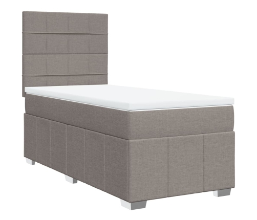 Cama box spring con colchón tela gris taupe 90x200 cm