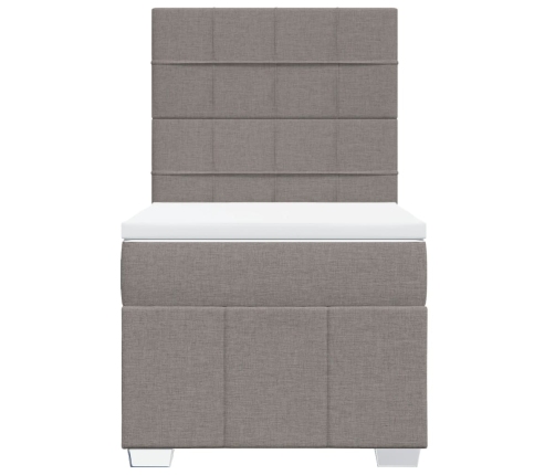 Cama box spring con colchón tela gris taupe 90x200 cm