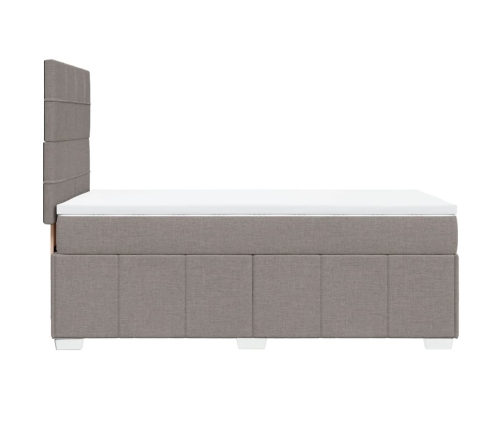 Cama box spring con colchón tela gris taupe 90x200 cm