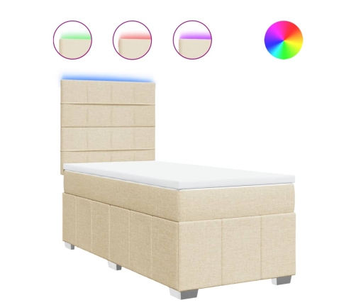 Cama box spring con colchón tela color crema 90x200 cm