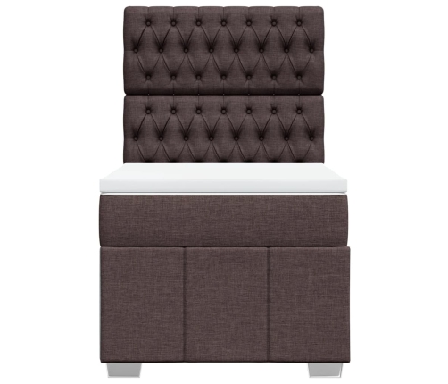 Cama box spring con colchón tela marrón oscuro 90x200 cm