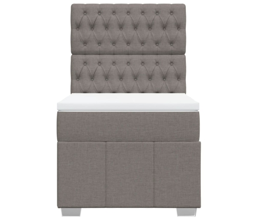 Cama box spring con colchón tela gris taupe 90x200 cm