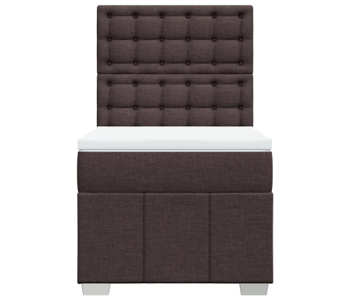 Cama box spring con colchón tela marrón oscuro 90x200 cm