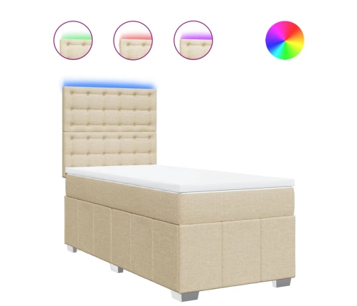 Cama box spring con colchón tela color crema 90x200 cm