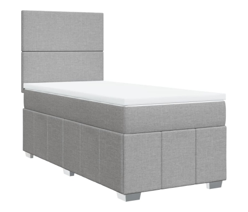 Cama box spring con colchón tela gris claro 100x200 cm