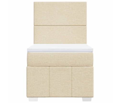 Cama box spring con colchón tela color crema 100x200 cm
