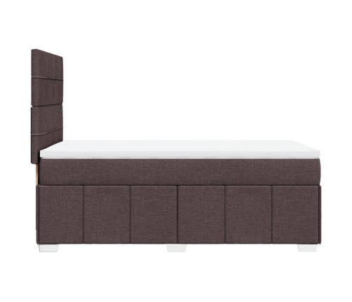 Cama box spring con colchón tela marrón oscuro 100x200 cm