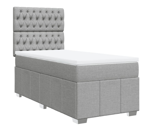 Cama box spring con colchón tela gris claro 100x200 cm