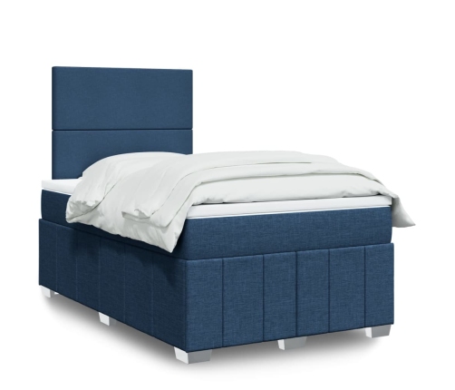 Cama box spring con colchón tela azul 120x190 cm