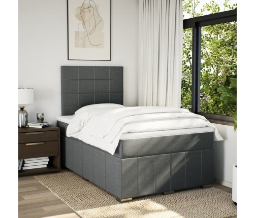 Cama box spring con colchón tela gris oscuro 120x190 cm