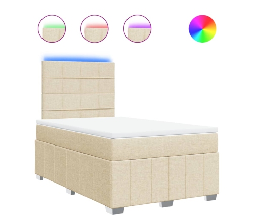 Cama box spring con colchón tela color crema 120x190 cm