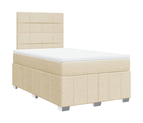 Cama box spring con colchón tela color crema 120x190 cm