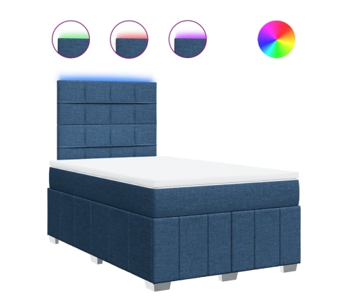 Cama box spring con colchón tela azul 120x190 cm