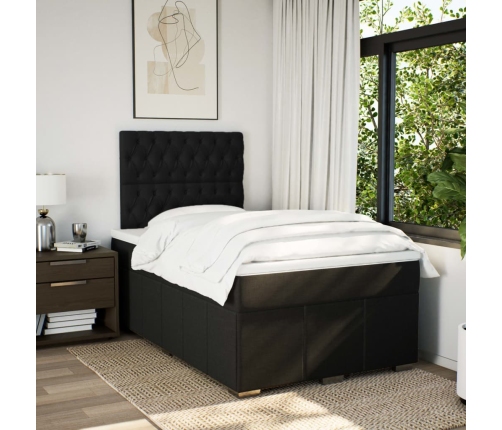 Cama box spring con colchón tela negro 120x190 cm