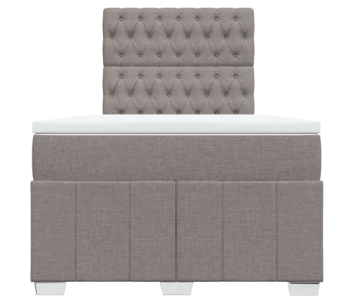 Cama box spring con colchón tela gris taupe 120x190 cm