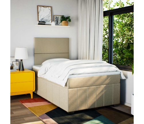 Cama box spring con colchón tela color crema 120x200 cm