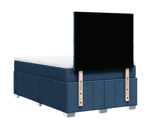 Cama box spring con colchón tela azul 120x200 cm