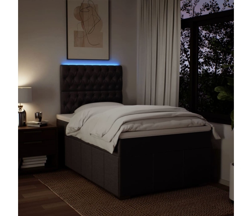 Cama box spring con colchón tela marrón oscuro 120x200 cm