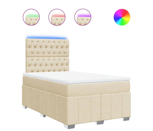 Cama box spring con colchón tela color crema 120x200 cm