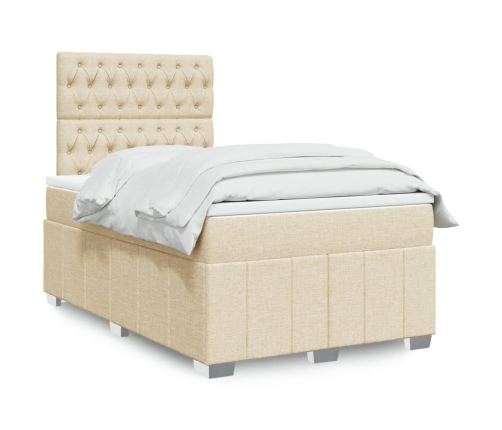 Cama box spring con colchón tela color crema 120x200 cm