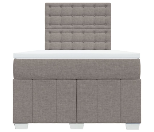 Cama box spring con colchón tela gris taupe 120x200 cm