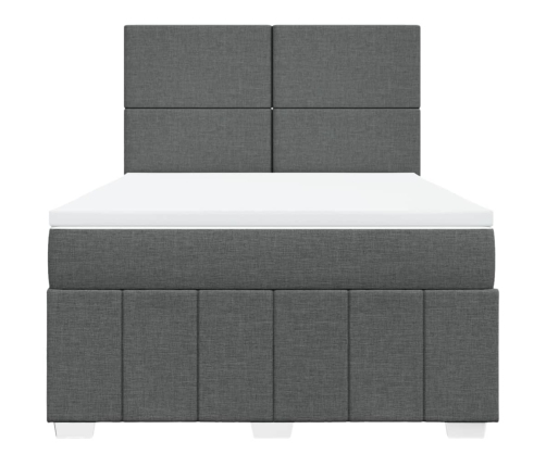 Cama box spring con colchón tela gris oscuro 140x190 cm