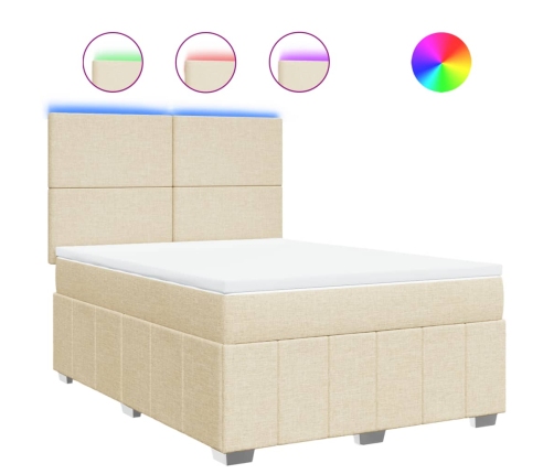 Cama box spring con colchón tela color crema 140x190 cm