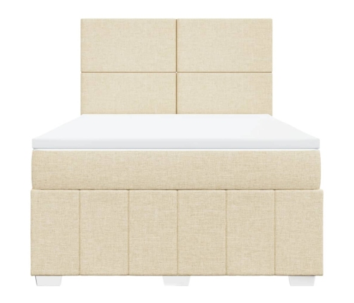 Cama box spring con colchón tela color crema 140x190 cm