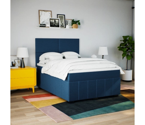 Cama box spring con colchón tela azul 140x190 cm