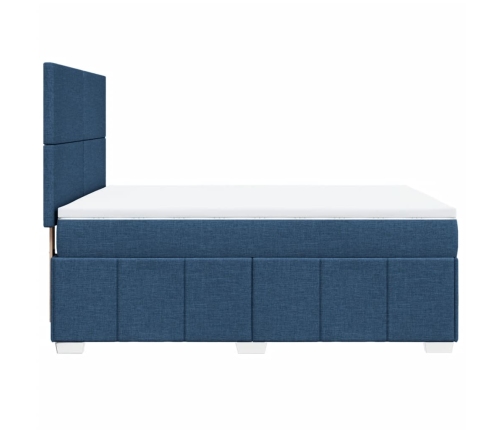 Cama box spring con colchón tela azul 140x190 cm