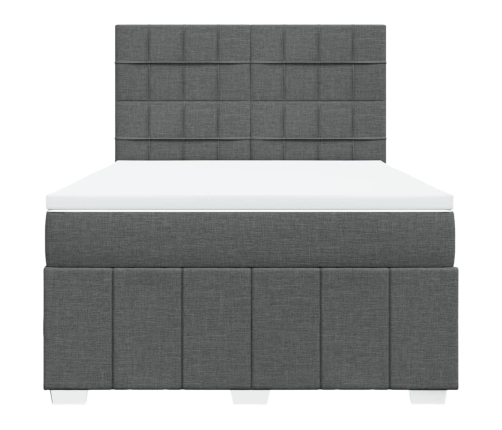 Cama box spring con colchón tela gris oscuro 140x190 cm