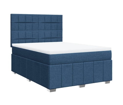 Cama box spring con colchón tela azul 140x190 cm